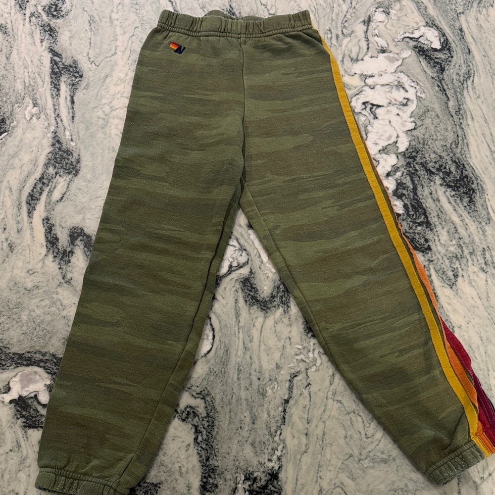 Aviator Nation Kids Green Joggers with Multicolor Stripes